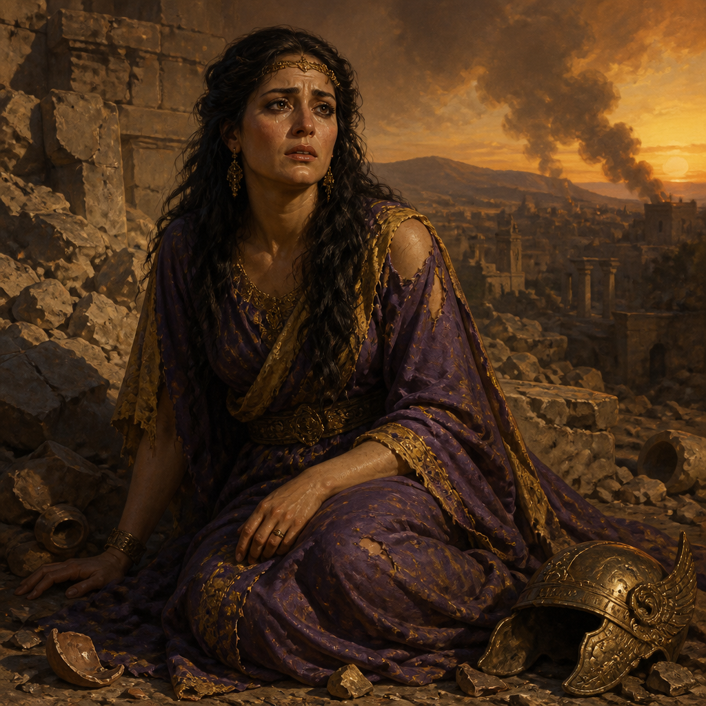 Oil-painting style portrait of Oholah, Symbolic representation of Samaria in Ezekiel's prophecy