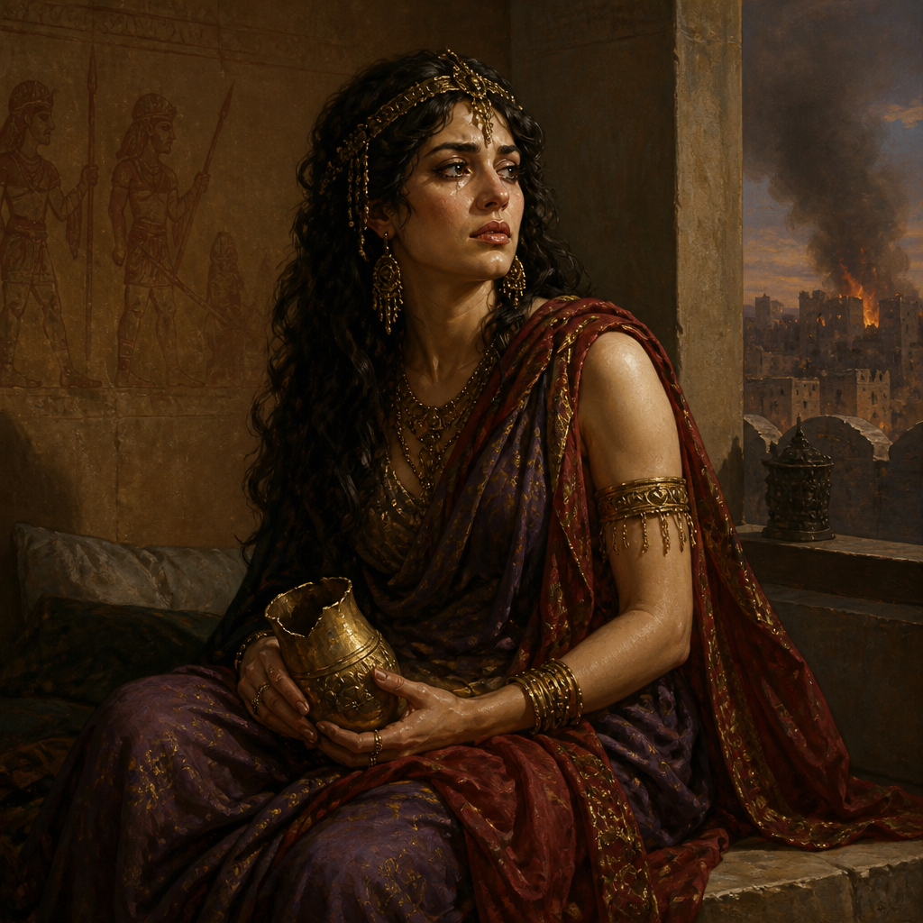 Oil-painting style portrait of Oholibah, Symbolic figure representing Jerusalem's infidelity in the book of Ezekiel