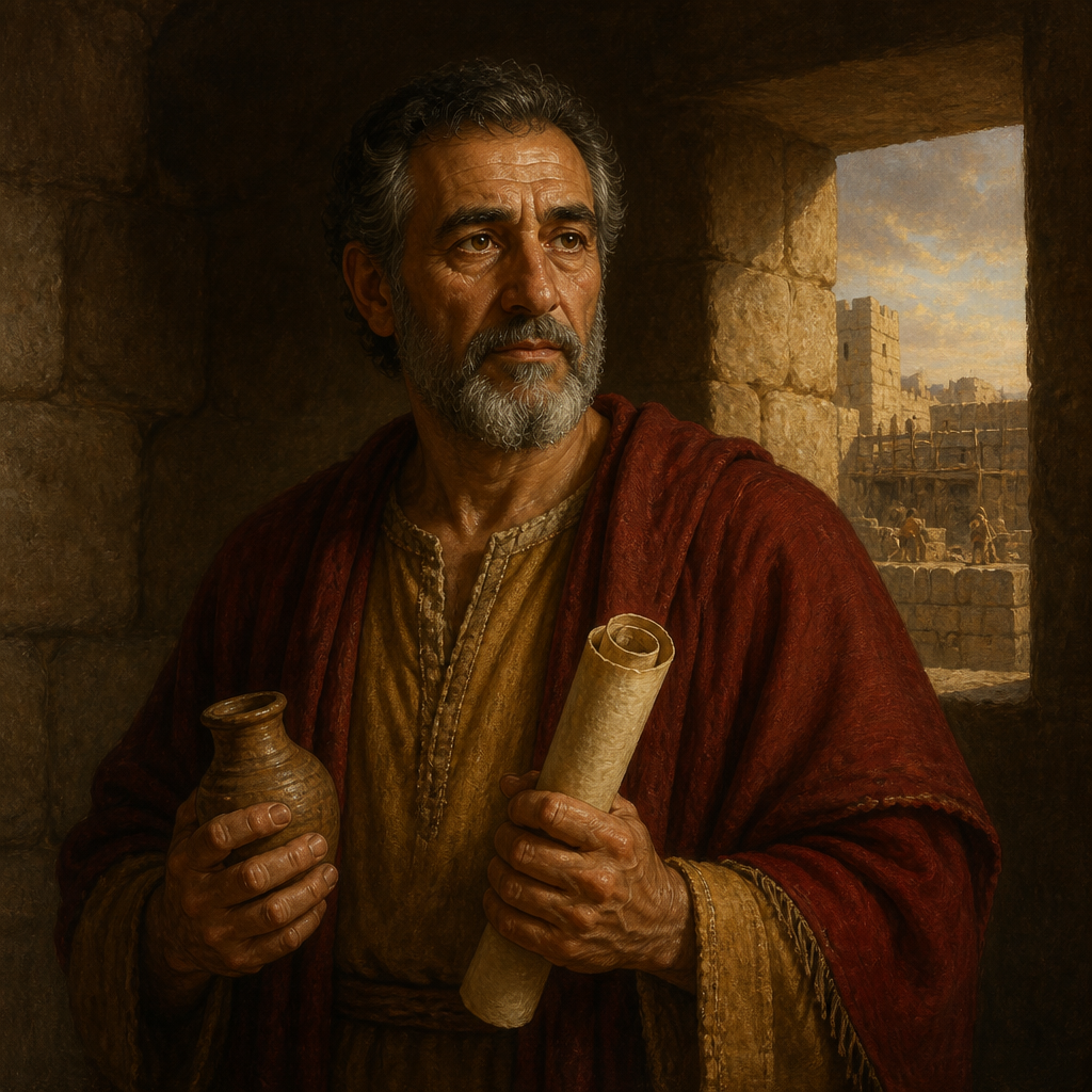 Oil-painting style portrait of Omri, Judahite of the Return, Judahite ancestor whose descendants were among the first to resettle Jerusalem after the Babylonian exile