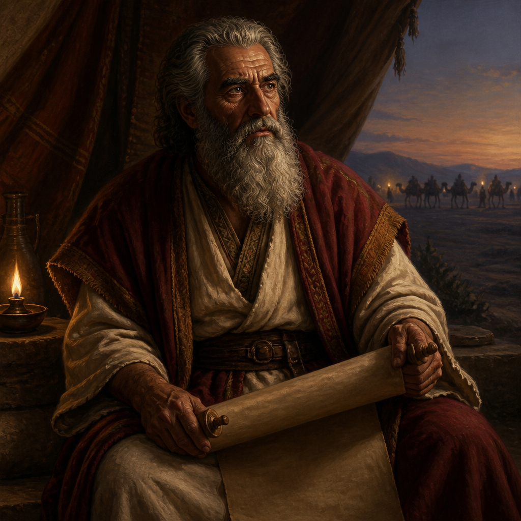 Oil-painting style portrait of Pahath-moab, Ancestor of Jeshua and Joab, Ancestor of one of the largest family groups to return from the Babylonian Exile