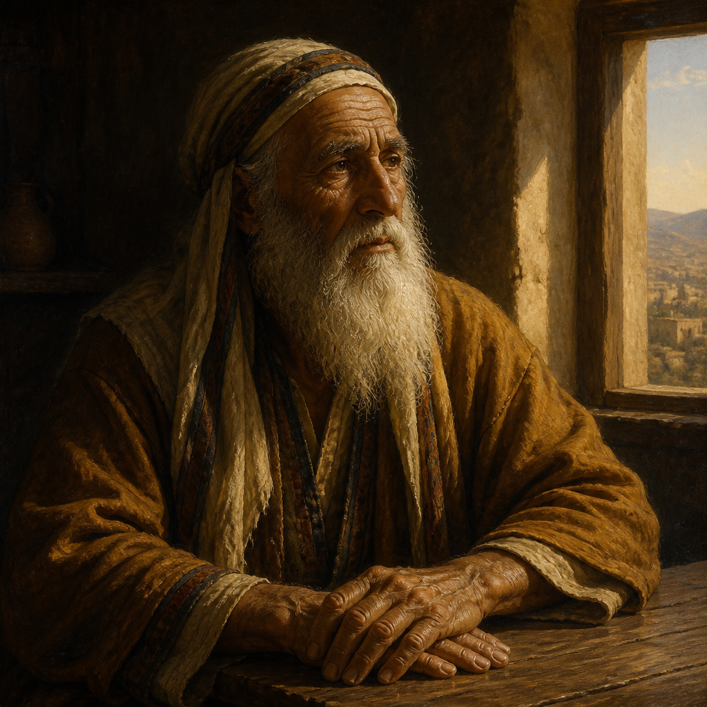 Oil-painting style portrait of Parosh, Patriarch of the Return, Patriarch whose 2,172 descendants returned to Jerusalem from the Babylonian Exile