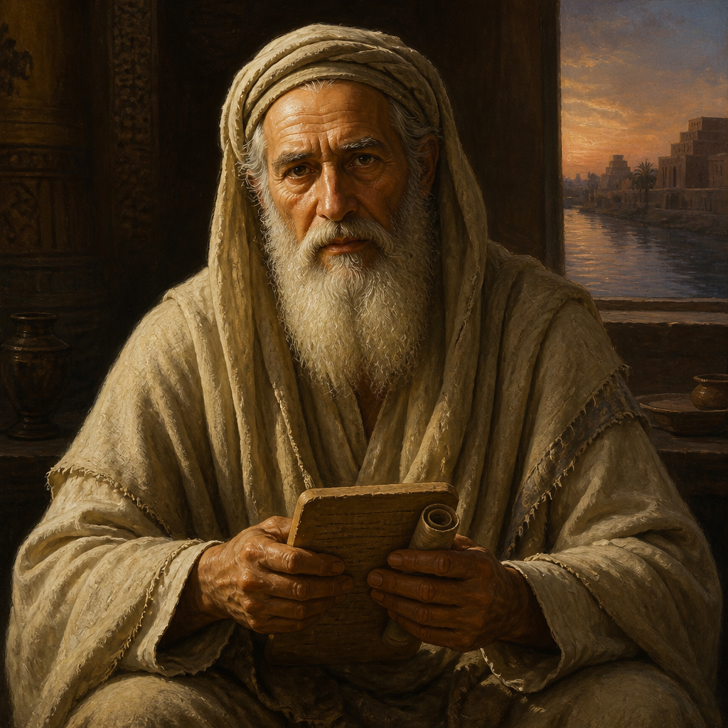 Oil-painting style portrait of Parosh, Ancestor of Zechariah, Ancestral figure whose 150 descendants returned to Jerusalem with Ezra