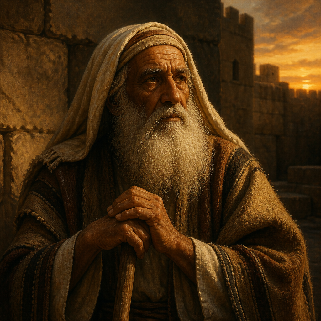 Oil-painting style portrait of Parosh, Father of Pedaiah, Father of Pedaiah who helped rebuild the walls of Jerusalem