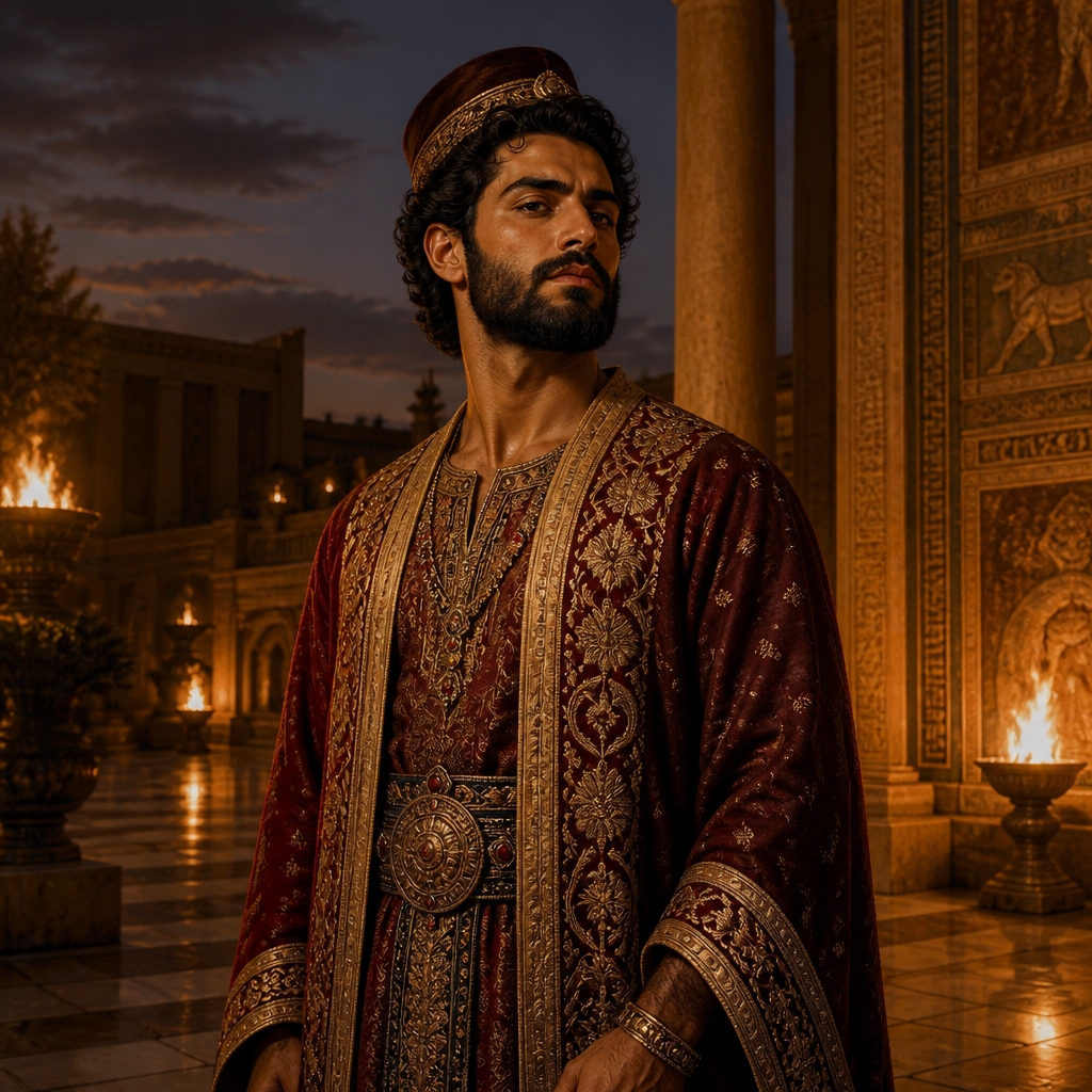 Oil-painting style portrait of Parshandatha, Eldest son of Haman who was executed in Susa