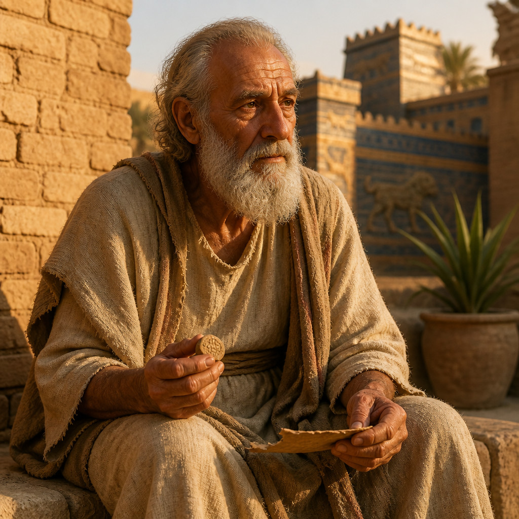 Oil-painting style portrait of Paseah, Progenitor of Returning Exiles, Patriarch of a family of Nethinim who returned to Jerusalem from the Babylonian exile