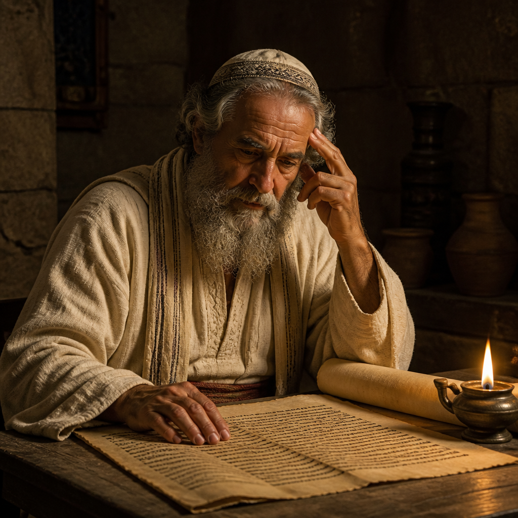 Oil-painting style portrait of Pashhur, Son of Malchijah, Priestly patriarch whose 1,247 descendants returned from the Babylonian exile to serve in the Temple