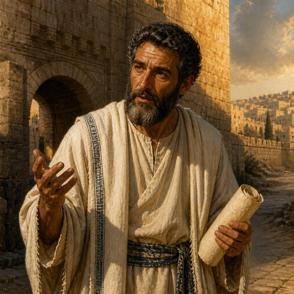 Oil-painting style portrait of Pelaiah, Levite of the Return, Levite who helped Ezra explain the Law to the people of Jerusalem