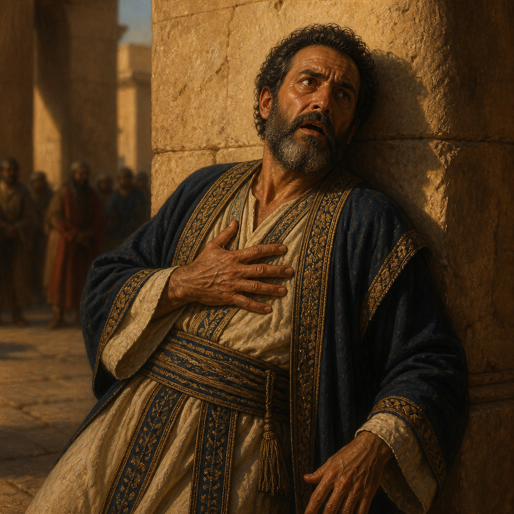 Oil-painting style portrait of Pelatiah son of Benaiah, Leader of Jerusalem whose sudden death occurred during Ezekiel's prophecy