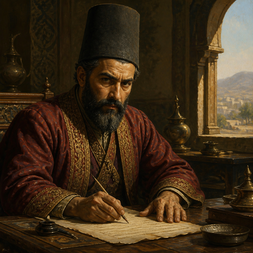Oil-painting style portrait of Rehum the Commander, Persian official who wrote a letter to Artaxerxes to stop the rebuilding of Jerusalem