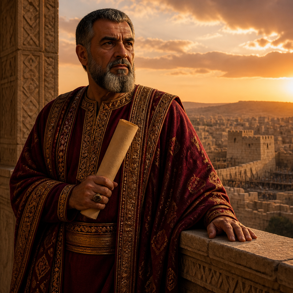 Oil-painting style portrait of Sanballat, Antagonist who opposed Nehemiah's rebuilding of the Jerusalem walls