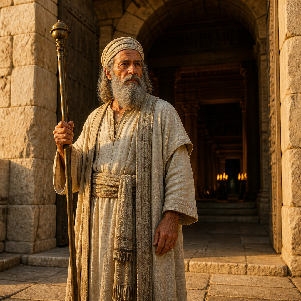 Oil-painting style portrait of Shallum, Levite Gatekeeper of the Return, Levite chief gatekeeper whose descendants returned from the Babylonian exile to serve in the Temple