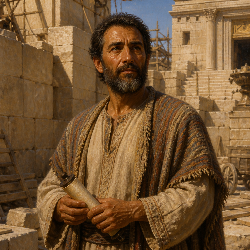 Oil-painting style portrait of Sharezer of Bethel, Delegate from Bethel who inquired about ritual fasting in the Book of Zechariah