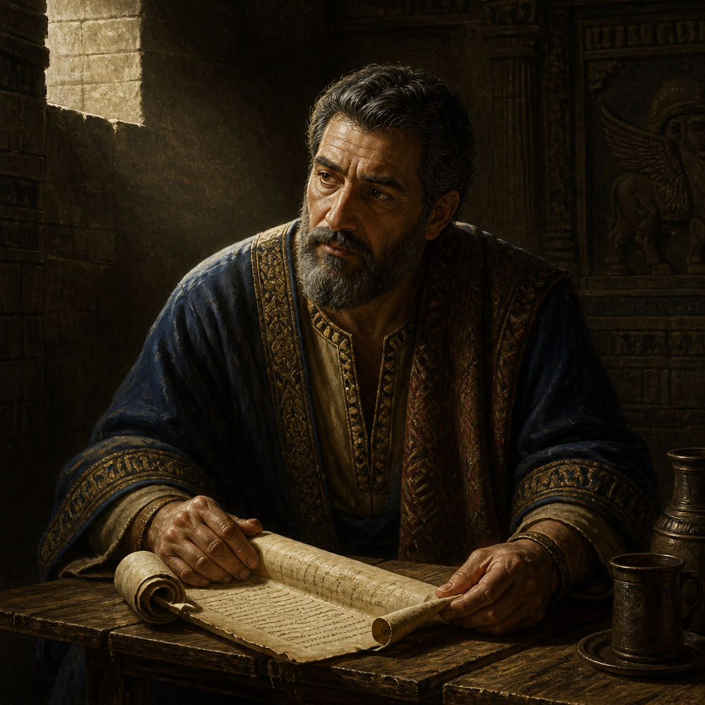 Oil-painting style portrait of Shealtiel, Son of Jehoiachin, Prince of Judah and father of Zerubbabel who preserved the Davidic line during the Babylonian Exile