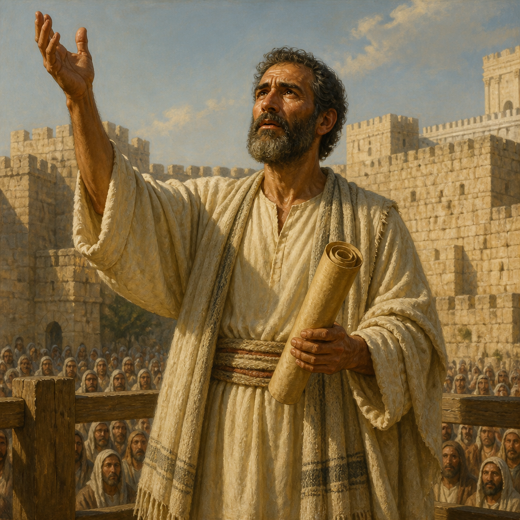Oil-painting style portrait of Shebaniah, Levite of the Restoration, Levite leader who led the assembly in confession and signed the national covenant under Nehemiah