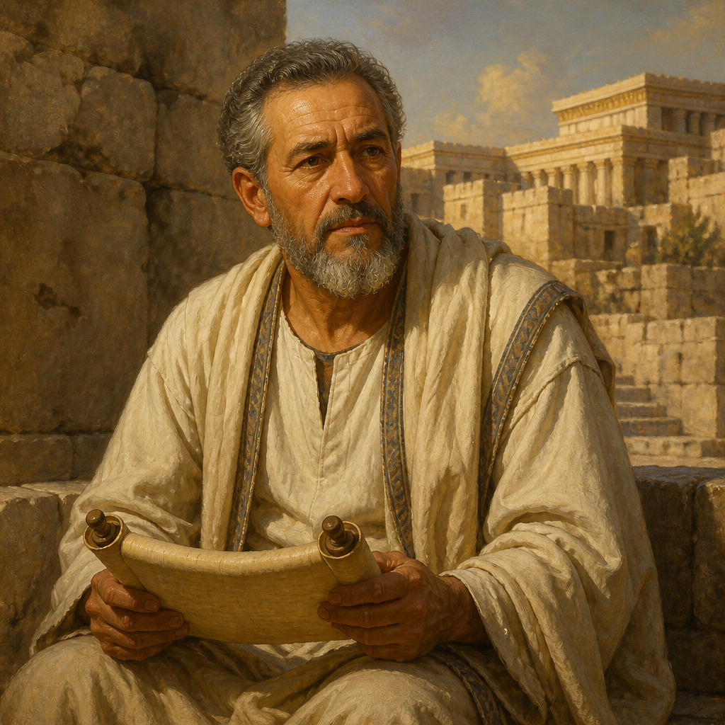 Oil-painting style portrait of Shemaiah, Descendant of Jeduthun, Levite descendant of Jeduthun whose lineage was recorded during the return from Babylonian exile