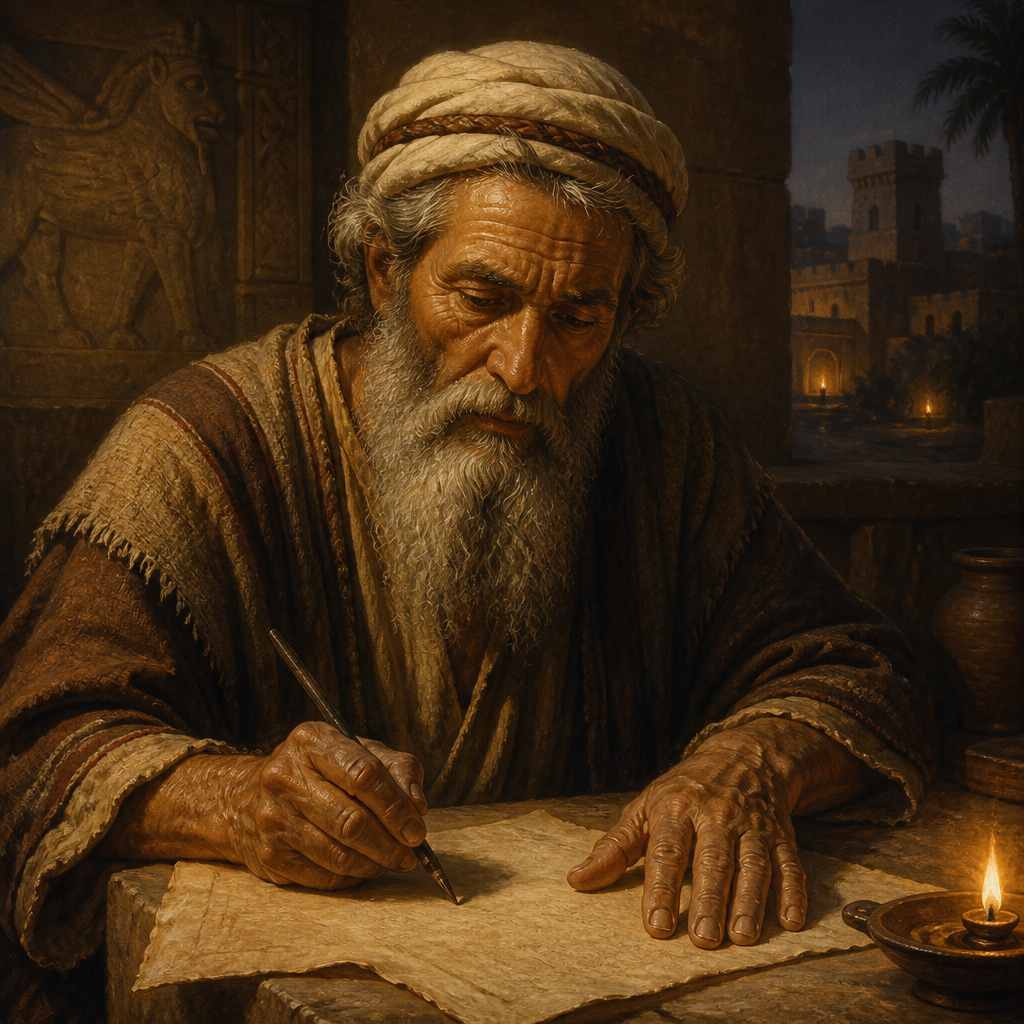 Oil-painting style portrait of Shephatiah, Ancestor of Solomon's Servants, Patriarch of a clan of Solomon's servants who returned from the Babylonian exile