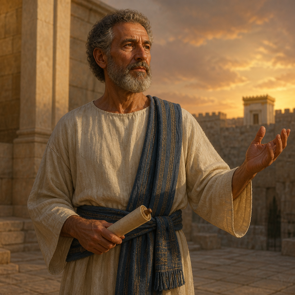 Oil-painting style portrait of Sherebiah, Levite of the Sealed Covenant, Levite leader who signed Nehemiah's covenant and led songs of thanksgiving