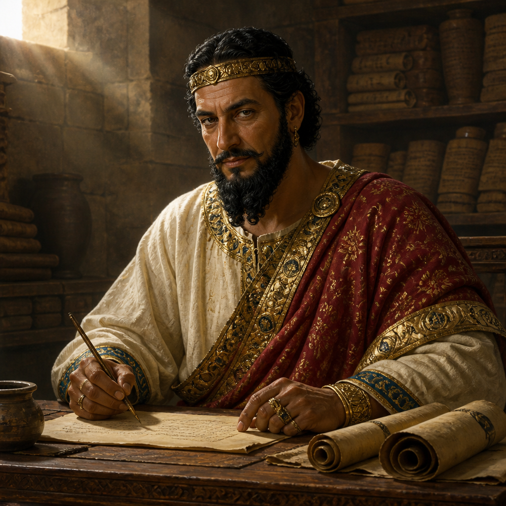 Oil-painting style portrait of Shimshai, Scribe who co-authored the letter to Artaxerxes to stop the rebuilding of Jerusalem