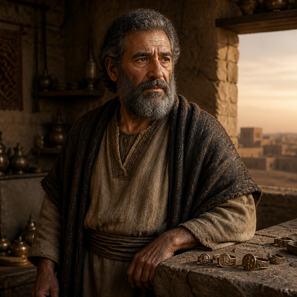 Oil-painting style portrait of Tabbaoth, Patriarch whose descendants served as Nethinim in the Second Temple