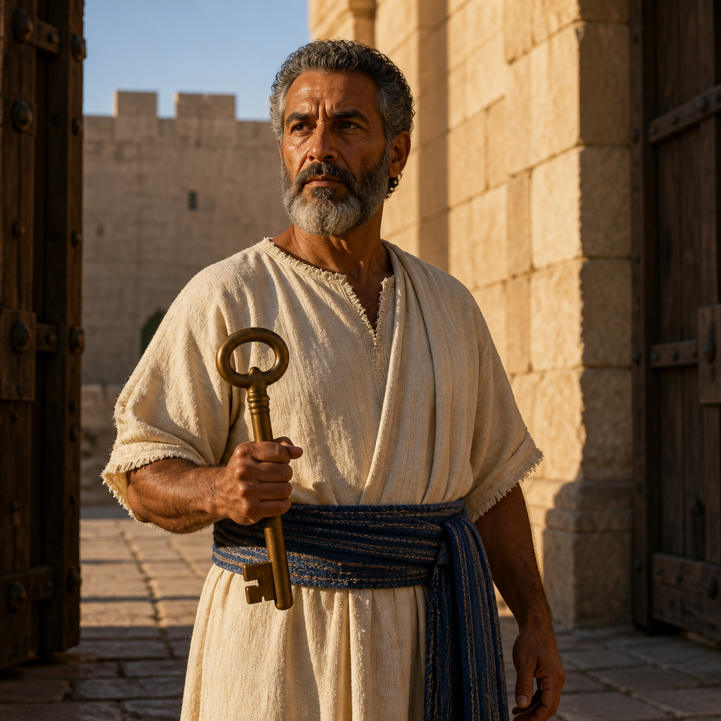 Oil-painting style portrait of Talmon, Levite gatekeeper who returned from the Babylonian exile to serve in the rebuilt Temple