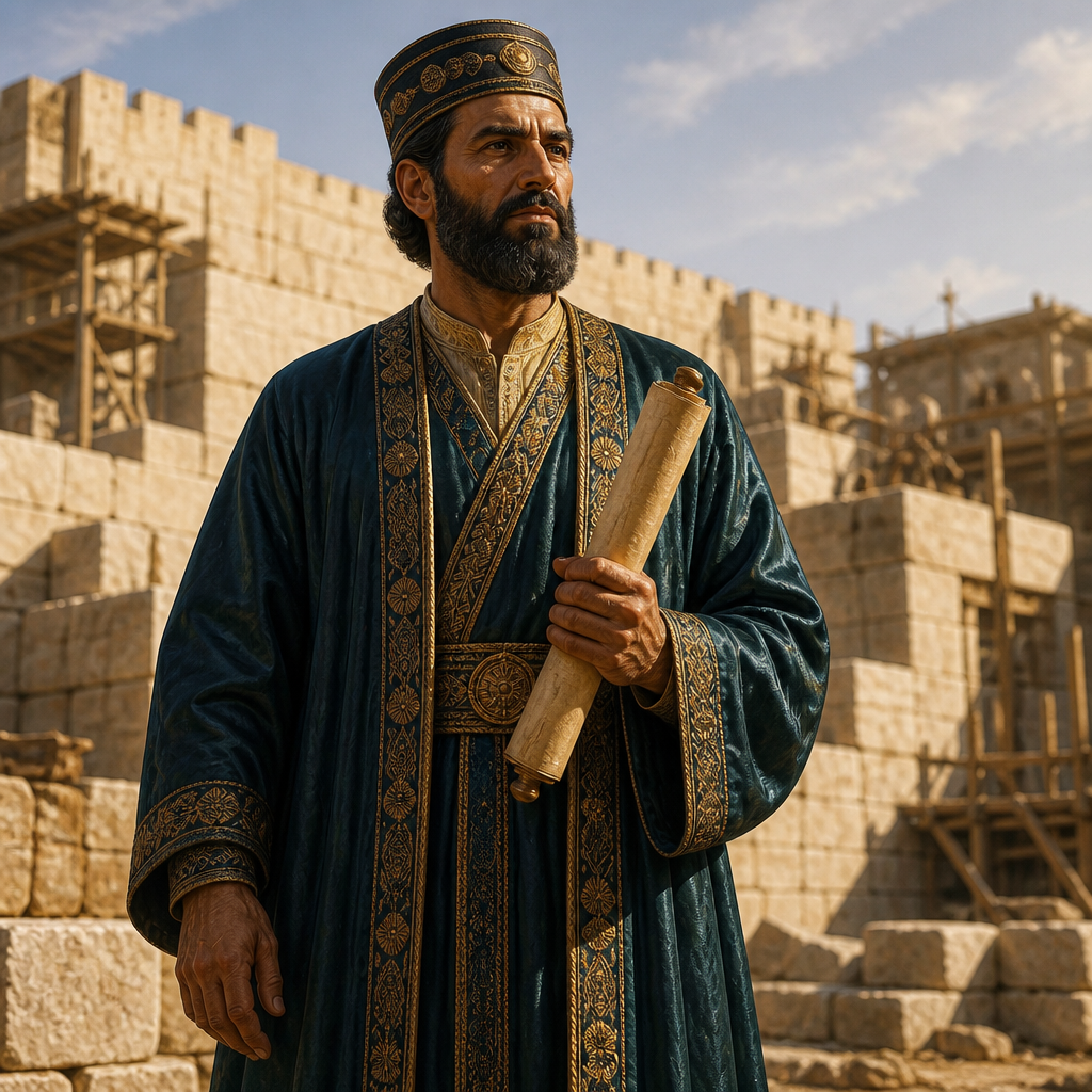 Oil-painting style portrait of Tattenai, Persian governor who investigated the rebuilding of the Second Temple and subsequently supported it by order of King Darius