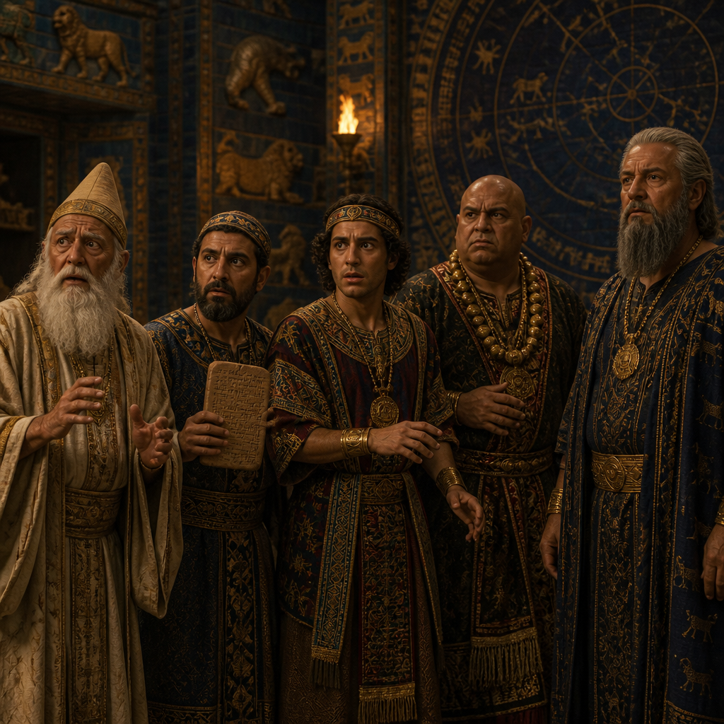 Oil-painting style scene of The Wise Men of Babylon, figures from the Bible