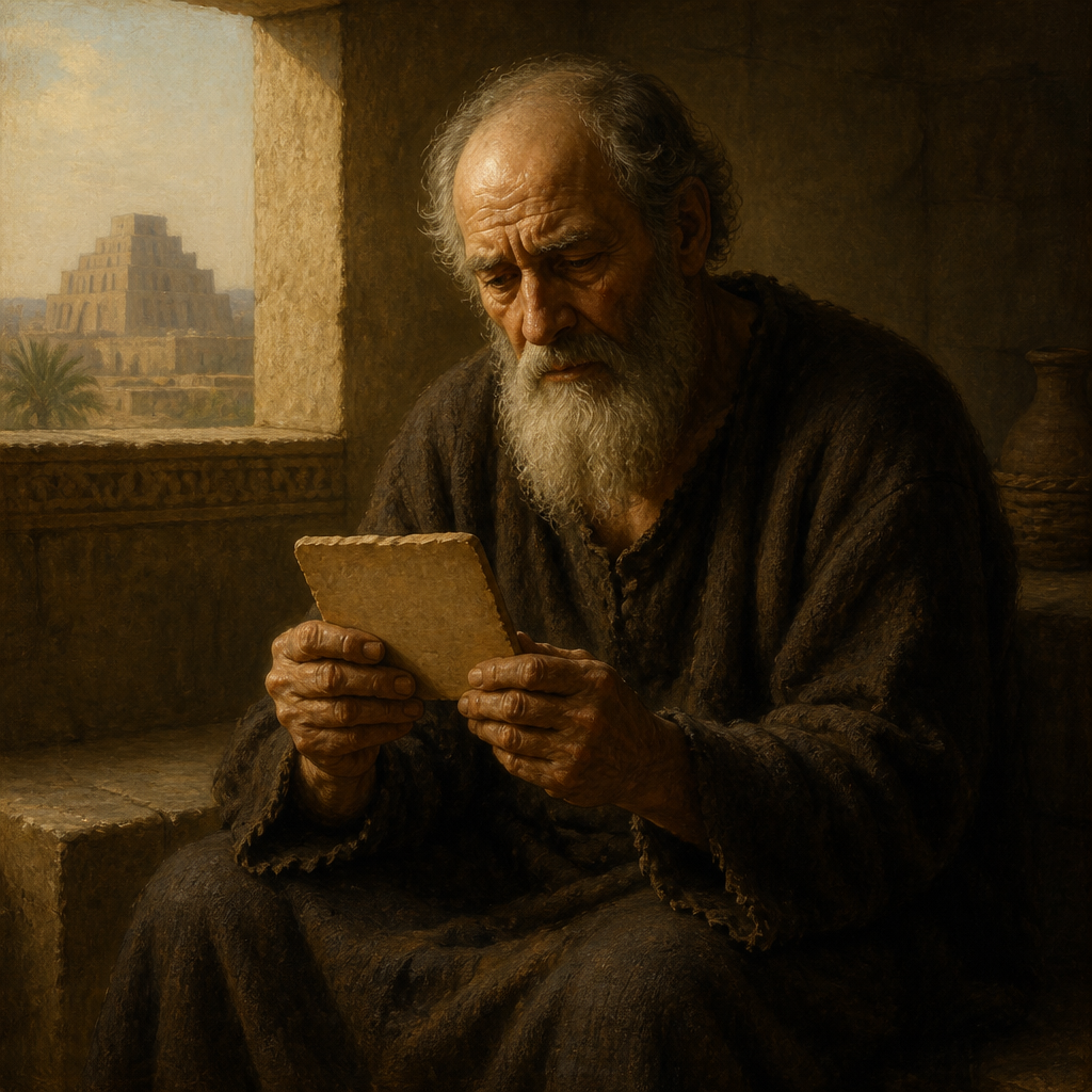 Oil-painting style portrait of Tobiah, Descendant of Exile, Patriarch whose descendants returned from the Babylonian exile but could not prove their Israelite lineage