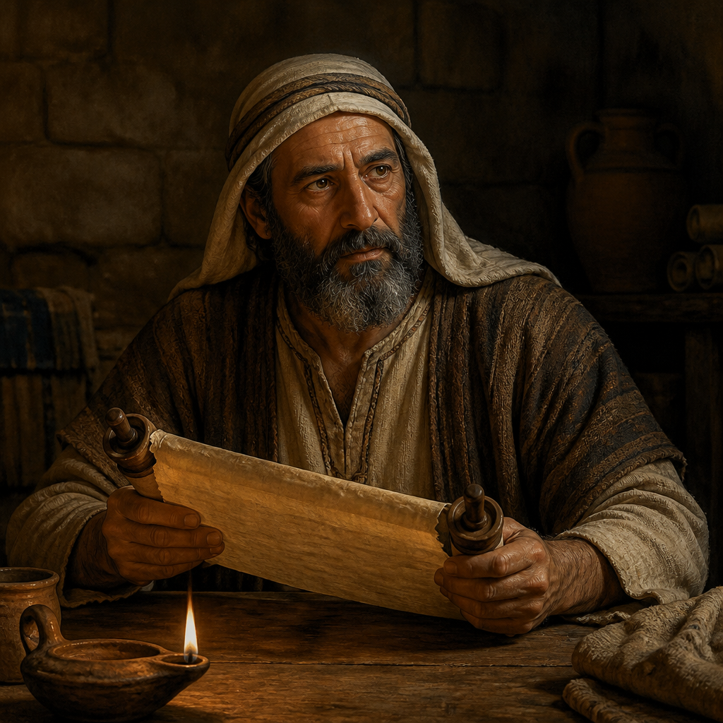 Oil-painting style portrait of Uzziah, Father of Athaiah, Judean ancestor whose son Athaiah settled in Jerusalem during the Nehemiah restoration