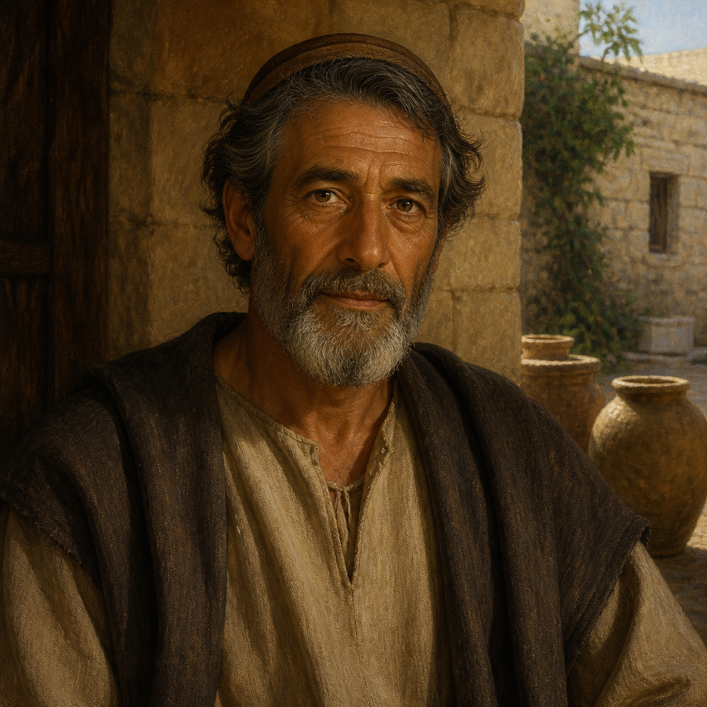Oil-painting style portrait of Zaccur, Father of Hanan, Father of Hanan who served as a trustworthy assistant in the temple storerooms