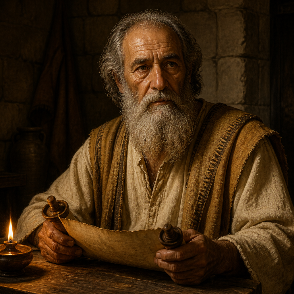 Oil-painting style portrait of Zechariah, Descendant of Shelah, Ancestor of Jerusalem residents in the post-exilic period