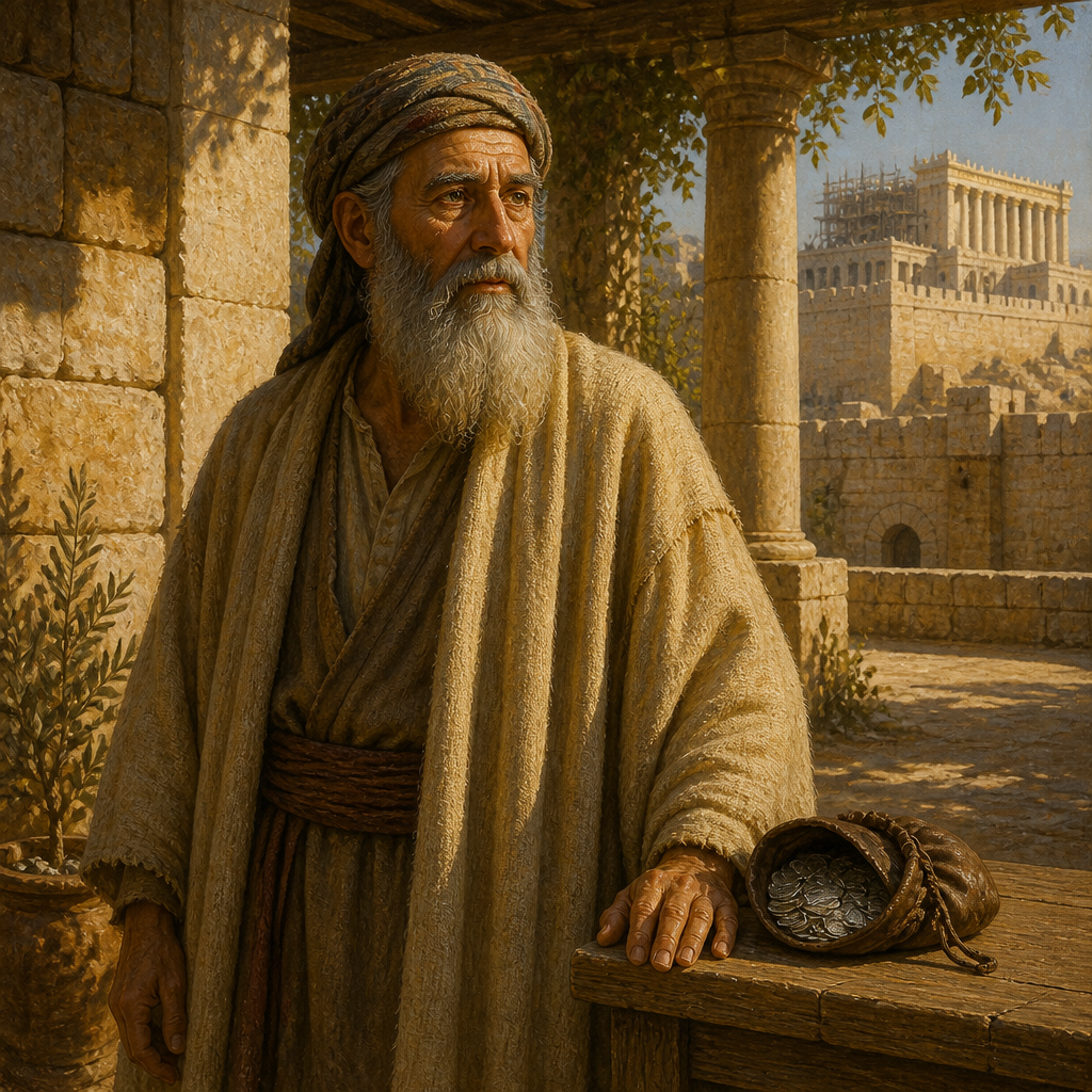 Oil-painting style portrait of Zephaniah, Father of Josiah, father of Josiah whose house hosted the fashioning of the High Priest's crown