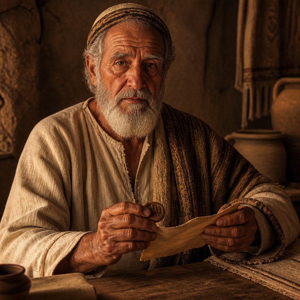 Oil-painting style portrait of Ziha, Ancestor of Temple Servants, Patriarch whose descendants were the first Nethinim listed in the return from Babylon