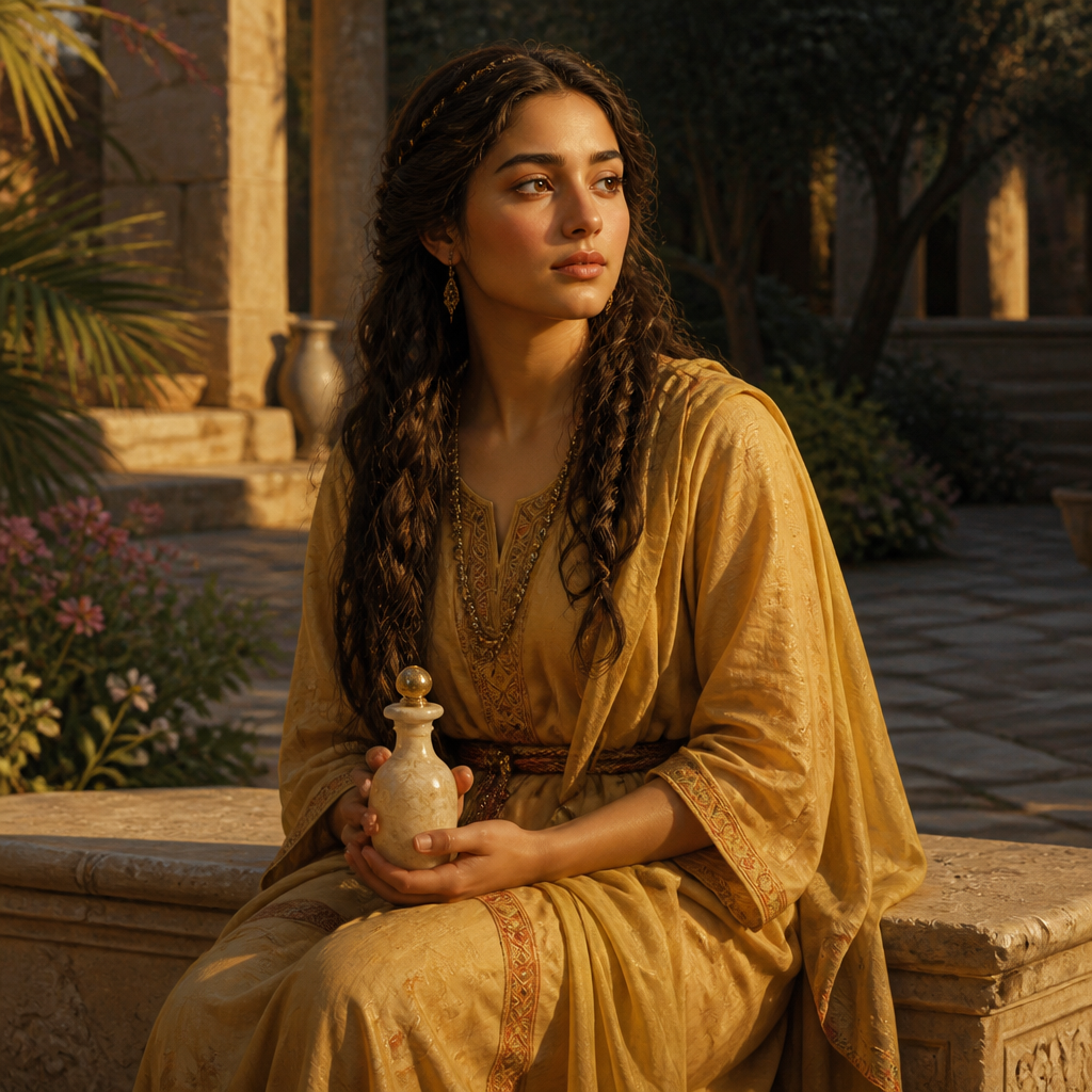 Oil-painting style portrait of Keziah, Daughter of Job renowned for her beauty and inheritance