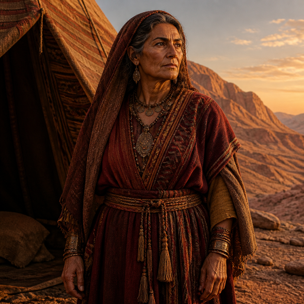 Oil-painting style portrait of The Wife of Eliphaz, Matriarch of the Edomite chiefs and mother of Teman and Kenaz