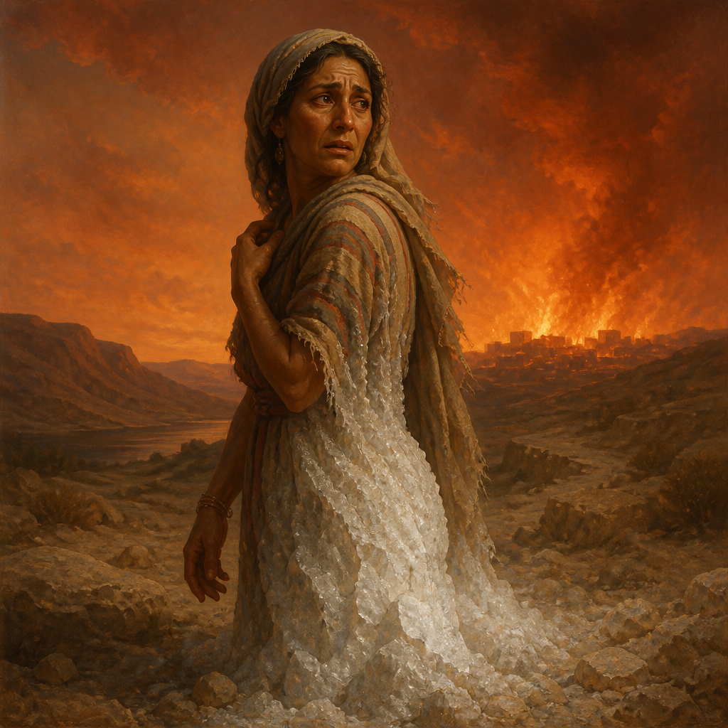 Oil-painting style portrait of Lot's Wife, Woman who was turned into a pillar of salt for looking back at Sodom