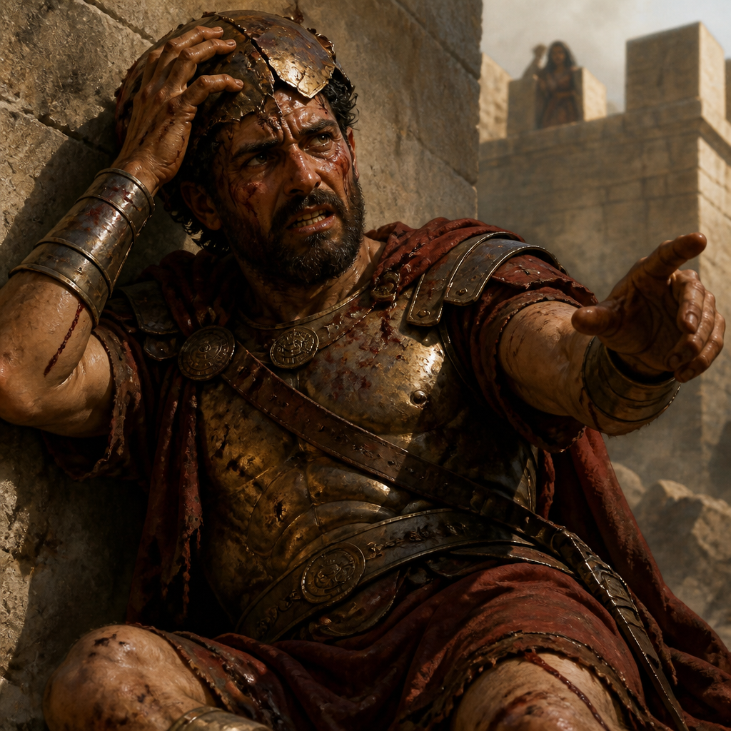 Oil-painting style portrait of Abimelech, Son of Gideon, Son of Gideon who murdered his seventy brothers to become king