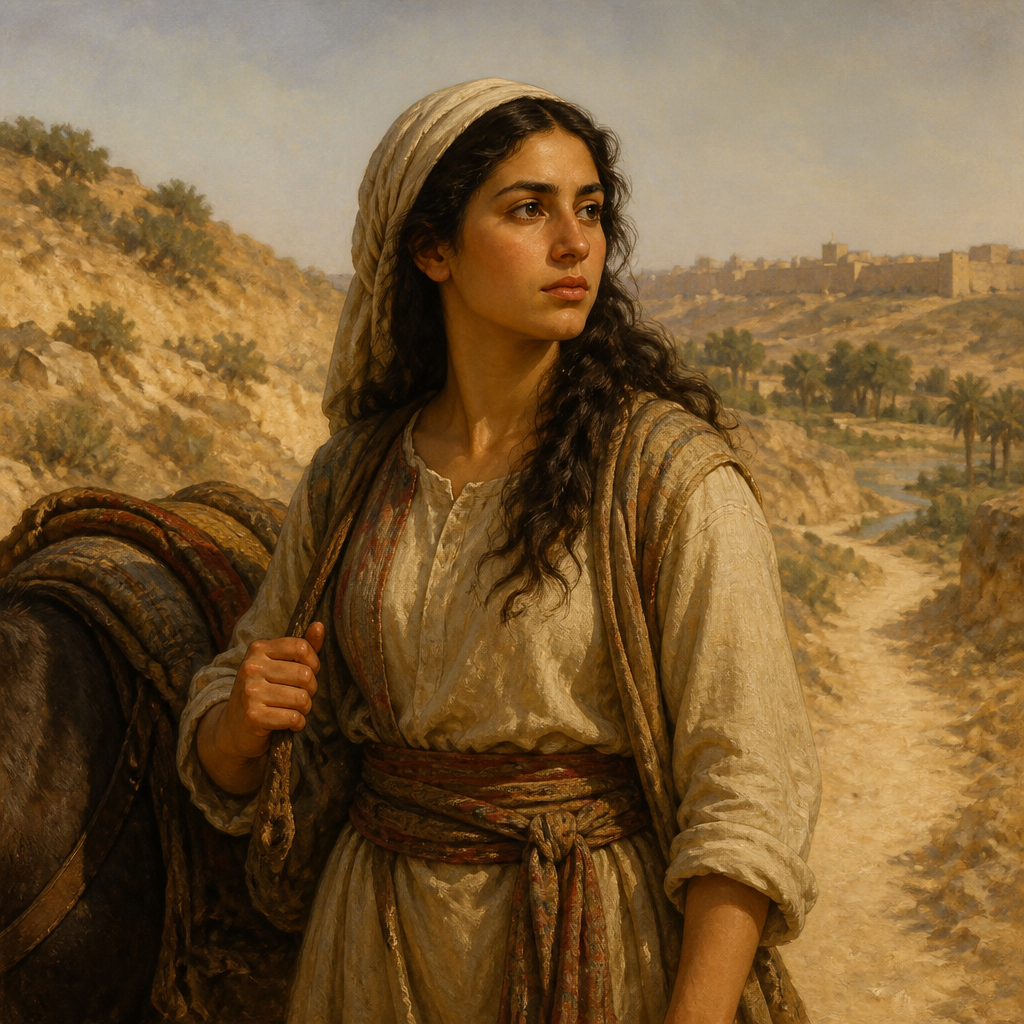 Oil-painting style portrait of Achsah, Daughter of Caleb, Daughter of Caleb who requested and received springs of water from her father