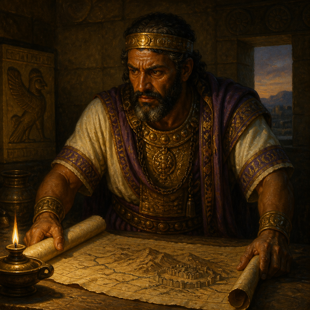 Oil-painting style portrait of Adoni-zedek, King of Jerusalem who led the five-king Amorite coalition against Joshua