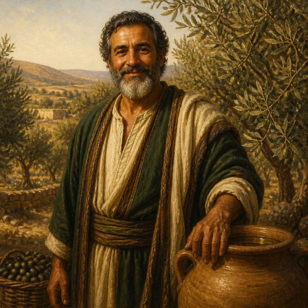 Oil-painting style portrait of Asher, Patriarch who founded one of the twelve tribes of Israel and was noted for the fertility of his land