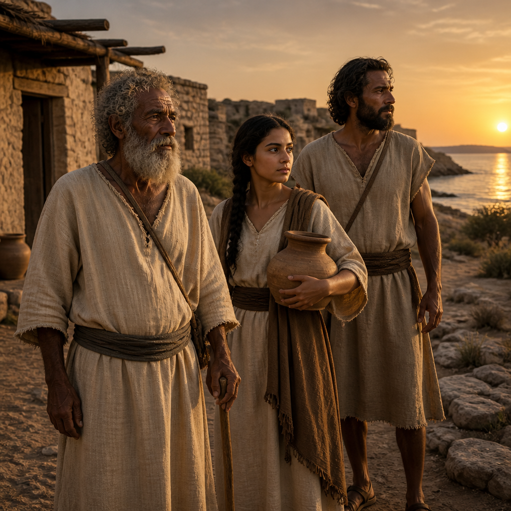 Oil-painting style scene of Avvim, figures from the Bible