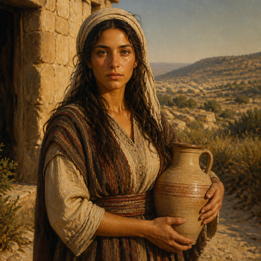 Oil-painting style portrait of Bath-shua, Canaanite wife of Judah and mother of Er, Onan, and Shelah