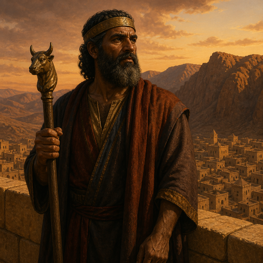 Oil-painting style portrait of Bela, King of Edom, First king of Edom who reigned in the city of Dinhabah