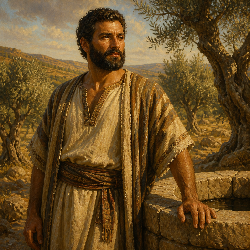Oil-painting style portrait of Birzaith, Patriarch of the tribe of Asher and son of Malchiel