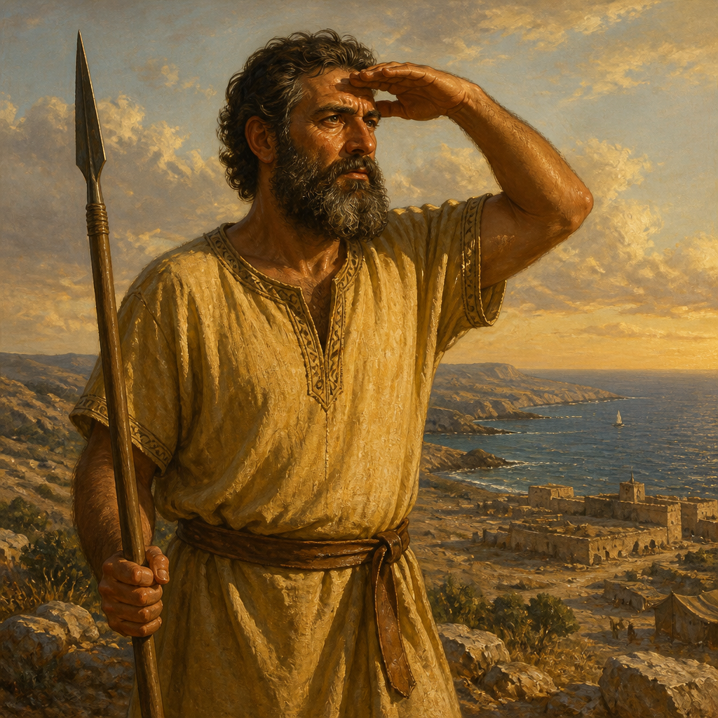 Oil-painting style portrait of Caphtorim, Patriarch whose descendants, the Caphtorites, destroyed the Avvim and settled in Gaza