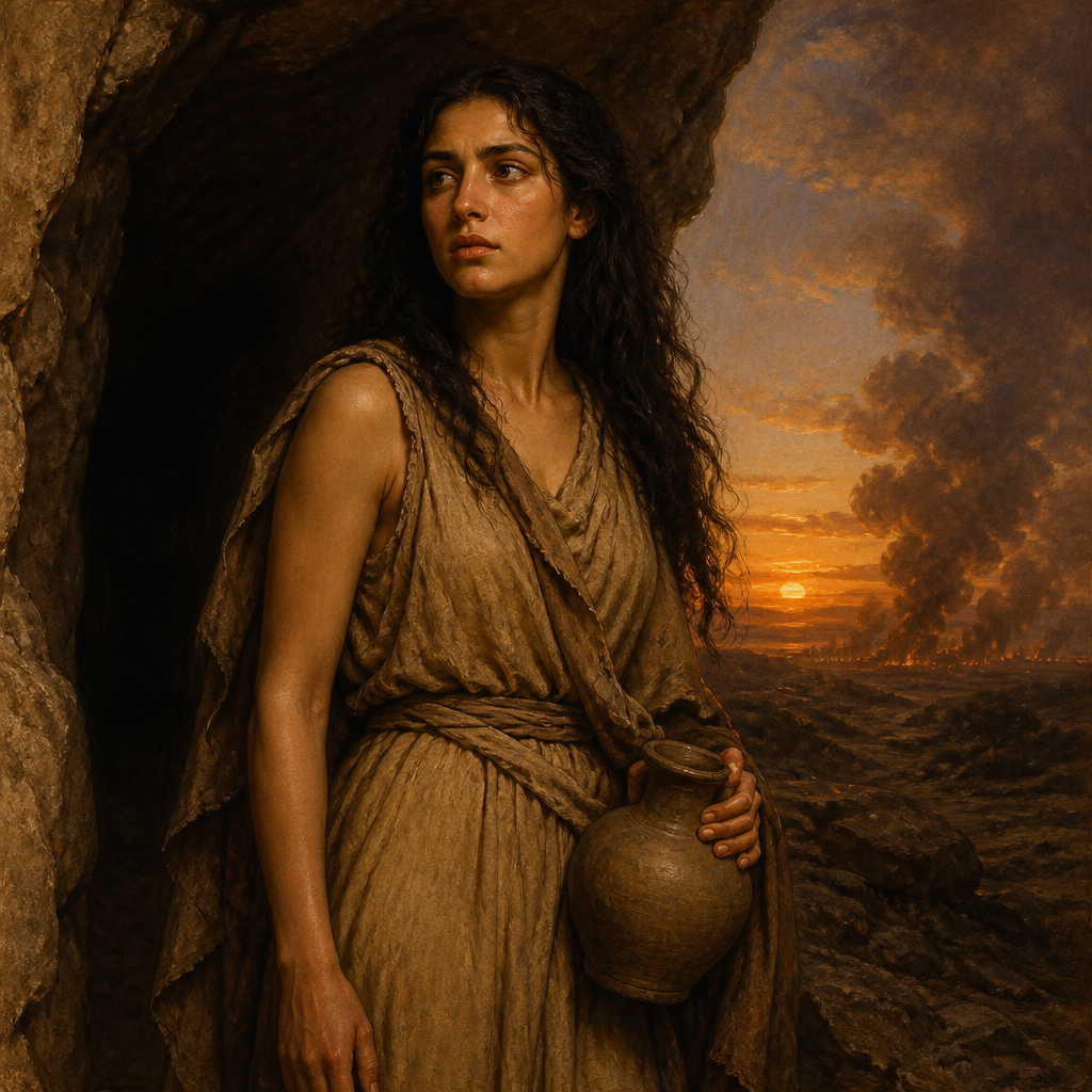 Oil-painting style portrait of The Younger Daughter of Lot, Mother of Ben-ammi and ancestress of the Ammonites
