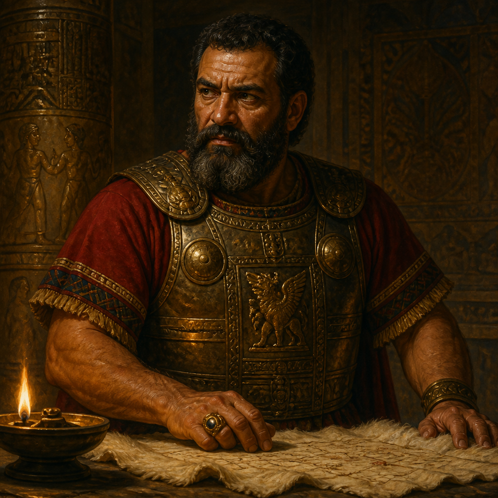 Oil-painting style portrait of Debir, King of Eglon who joined the Amorite coalition against Joshua