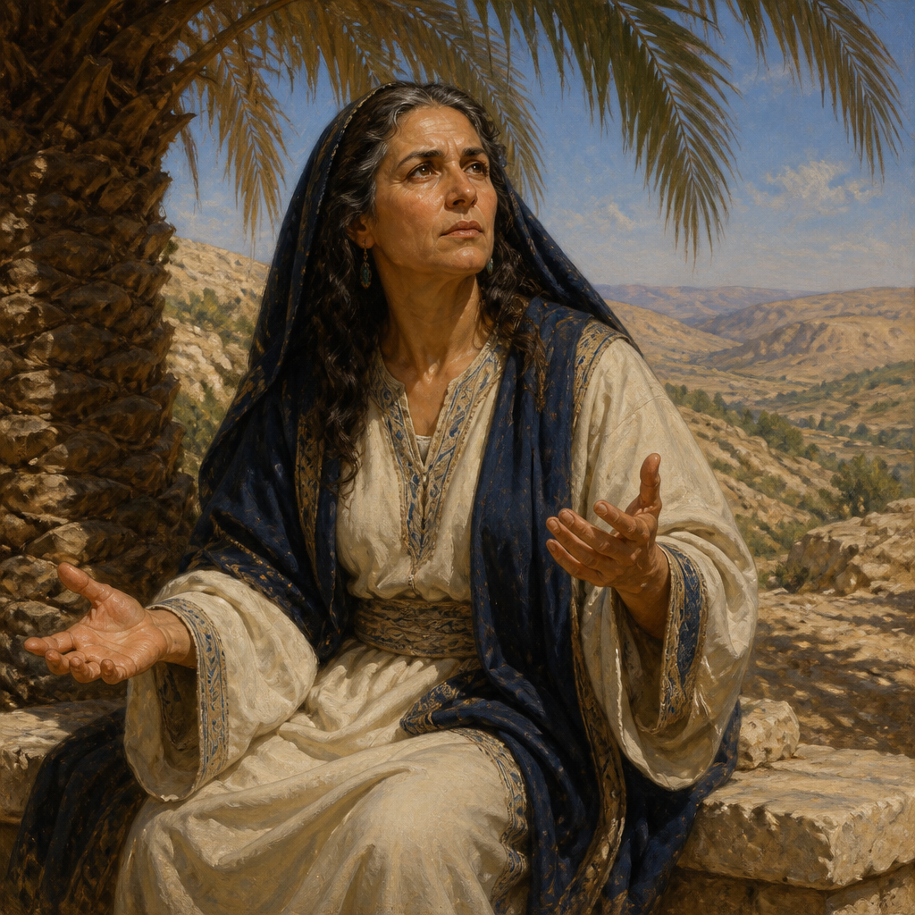 Oil-painting style portrait of Deborah, Prophetess and Judge of Israel, Prophetess and judge who directed the victory over the Canaanite general Sisera