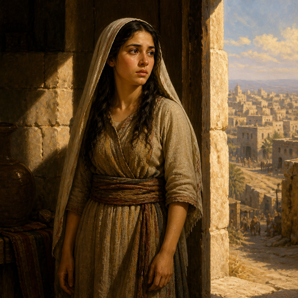 Oil-painting style portrait of Dinah, Daughter of Jacob whose treatment by Shechem led to a violent conflict