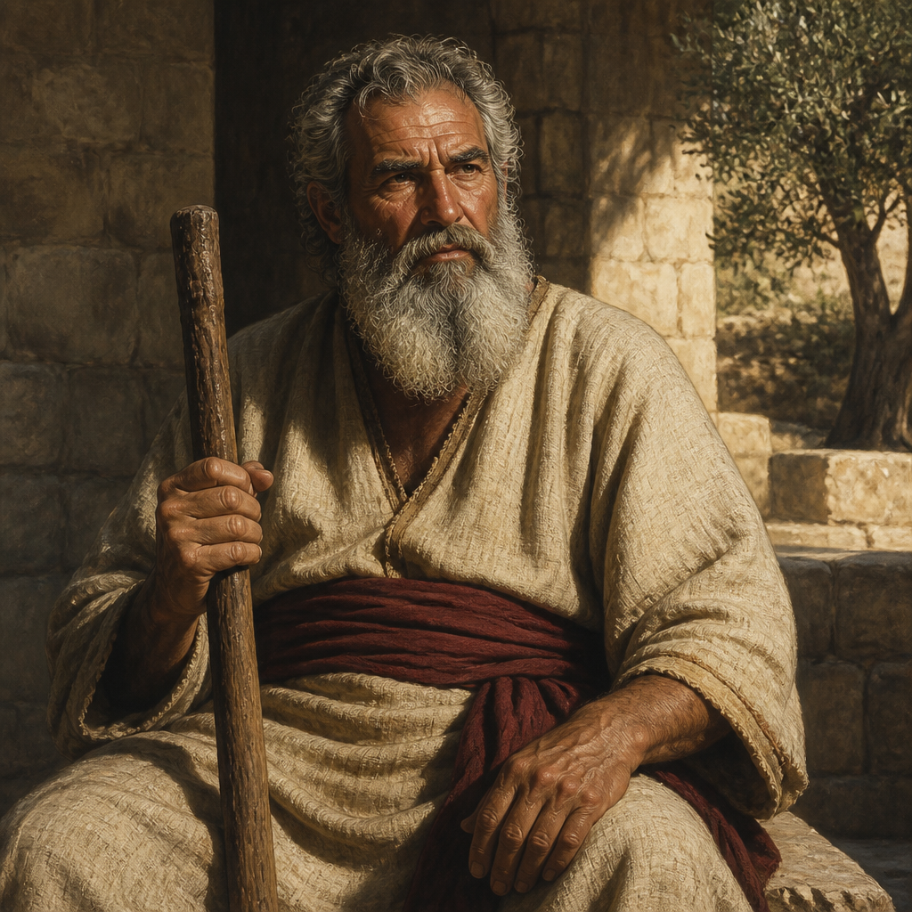 Oil-painting style portrait of Ebed, Father of Gaal, Patriarch whose son Gaal led a rebellion against Abimelech in Shechem