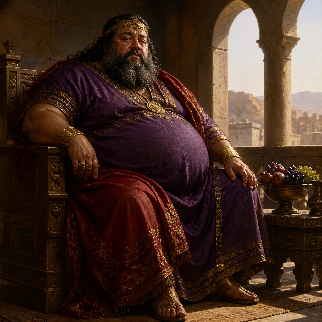 Oil-painting style portrait of Eglon, King of Moab who oppressed Israel for eighteen years